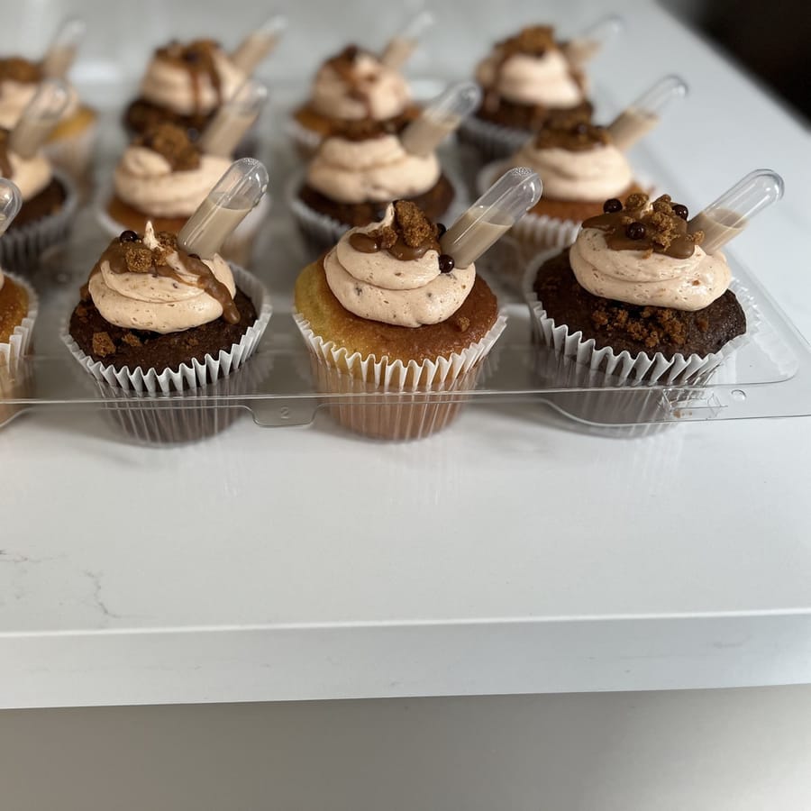 Signature filled cupcakes with cinnamon crumble topping